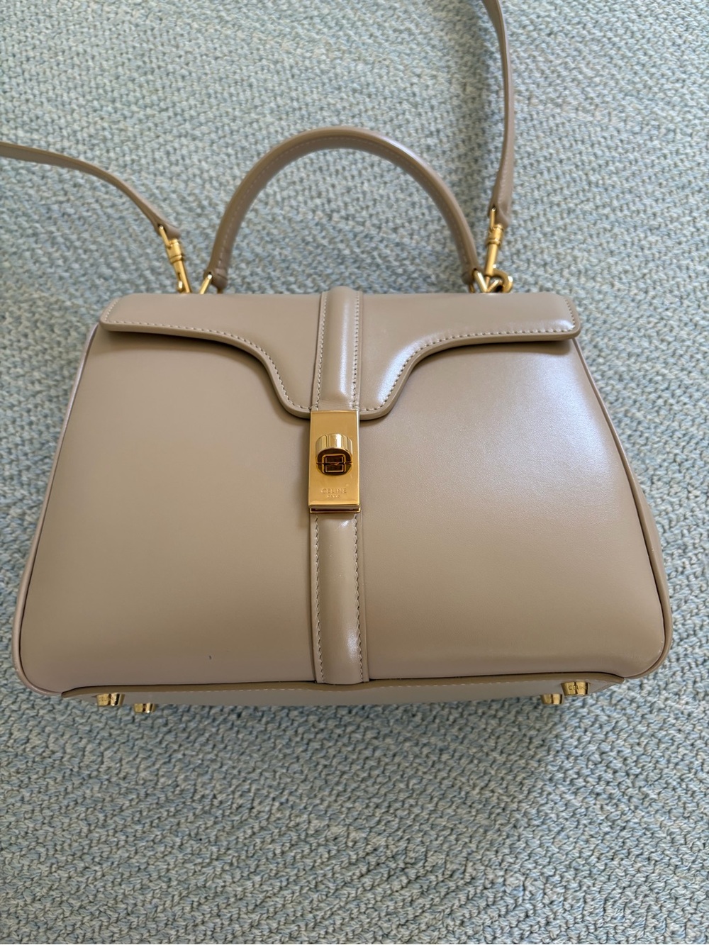 Celine Taupe Leather Top-Handle Shoulder Bag with Gold Hardware - Picture 3 of 10